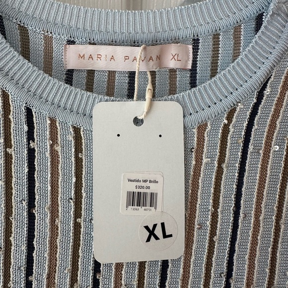 NWT Maria Pavan Long Sleeve Striped Blue Dress with Sequin Details XL - Picture 3 of 5